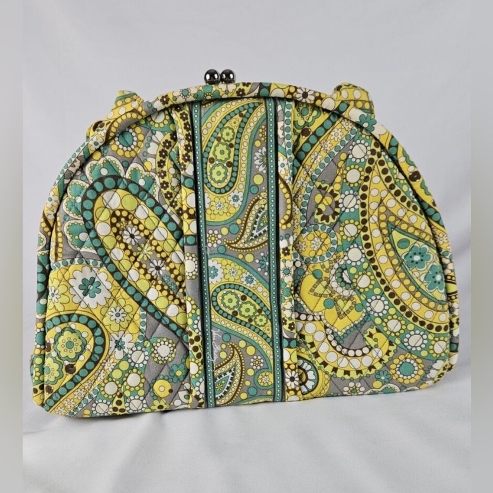 Vera Bradley Eloise Lemon Parfait Kiss Lock Shoulder Hand Bag Yellow Paisley